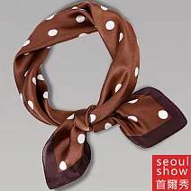seoul show首爾秀 復古波點方巾仿蠶絲頭巾領巾雪紡圍巾仿真絲絲巾 焦糖白點