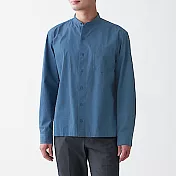 [MUJI無印良品]男有機棉水洗平織布立領襯衫 M 煙燻藍