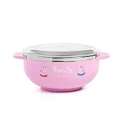 Peppa Pig 粉紅豬小妹 佩佩豬 雙耳不鏽鋼小碗 270ml 附透明蓋 大臉 粉