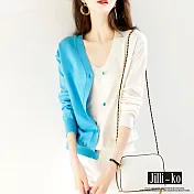 【Jilli~ko】對稱撞色開襟針織衫 2485　 FREE 藍色