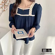 【Jilli~ko】蕾絲花邊圓領娃娃衫 M/L 8458　 L 藍色
