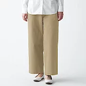 [MUJI無印良品]女有機棉混縱橫彈性綾織舒適寬擺褲 S 米色
