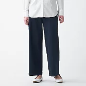 [MUJI無印良品]女有機棉混縱橫彈性綾織舒適寬擺褲 S 深藍