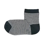 [MUJI無印良品]女棉混足口寬鬆舒適橫紋直角短襪23~25cm 黑橫紋