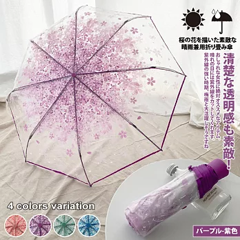 日系夢幻櫻花透明晴雨兩用8骨折疊傘  -紫色