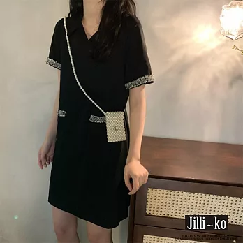 【Jilli~ko】POLO領中長款連衣裙 M/L 3255　 M 黑色
