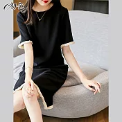 【初色】赫本風流蘇連身裙-黑色-98529(M-2XL可選) M 黑色