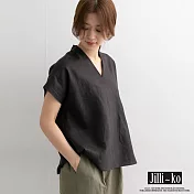 【Jilli~ko】V領亞麻感小衫 9061　 FREE 黑色