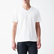 [MUJI無印良品]男有機棉天竺V領短袖T恤 S 白色