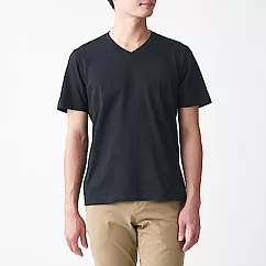 [MUJI無印良品]男有機棉天竺V領短袖T恤 S 黑色