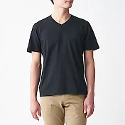 [MUJI無印良品]男有機棉天竺V領短袖T恤 L 黑色