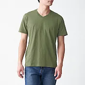 [MUJI無印良品]男有機棉天竺V領短袖T恤 S 卡其綠