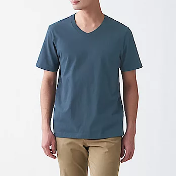 [MUJI無印良品]男有機棉天竺V領短袖T恤 S 暗藍