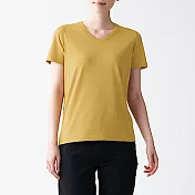 [MUJI無印良品]女有機棉天竺V領短袖T恤 M 芥黃