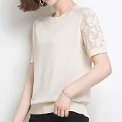 【ACheter】美麗佳人蕾絲香肩冰絲針織上衣T恤#109052- F 杏