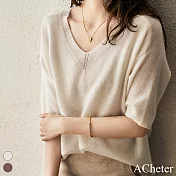【ACheter】韓劇爆款V領冰絲針織寬鬆上衣#109020 F 米白