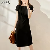 【初色】法式設計感拼接洋裝-黑色-98707(M-2XL可選) L 黑色