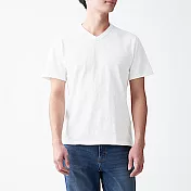 [MUJI無印良品]男有機棉節紗天竺V領短袖T恤 XL 柔白