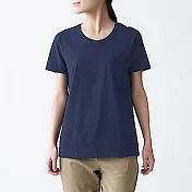 [MUJI無印良品]女有機棉節紗天竺圓領短袖T恤 XS 深藍