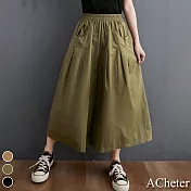 【ACheter】2021春夏新款鬆緊腰打摺顯瘦棉麻大寬褲#109117- XL 綠