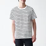[MUJI無印良品]男有機棉天竺橫紋圓領短袖T恤 S 白橫紋