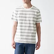 [MUJI無印良品]男有機棉天竺粗橫紋圓領短袖T恤 S 灰橫紋