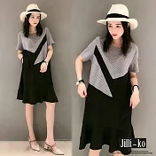 【Jilli~ko】不規則拼接造型魚尾連衣裙 M/L/XL 8060　 M 黑色