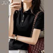 【初色】純色休閒POLO衫-黑色-98795(M-2XL可選) 2XL 黑色
