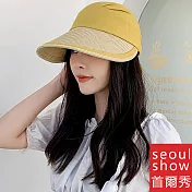 seoul show首爾秀 草線編織緞紋軟布棒球帽防曬遮陽帽 黃色