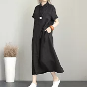 【ACheter】日本進口純色簡約棉麻寬鬆極瘦洋裝#109173- M 黑