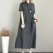 【ACheter】日本進口純色簡約棉麻寬鬆極瘦洋裝#109173- M 深灰