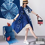 【潘克拉】藍染立體壓花長版傘襬上衣 TM1007　 FREE 深藍色
