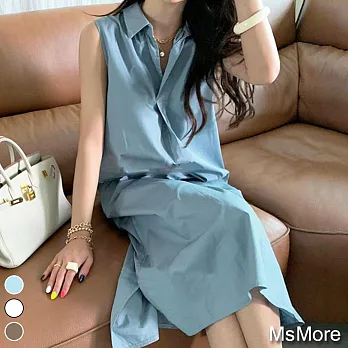 【MsMore】韓國chic風時尚棉麻背心寬鬆洋裝#109270- L 藍