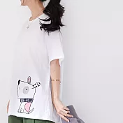 【慢。生活】狗狗刺繡寬版休閒T恤 1555　 FREE 白色