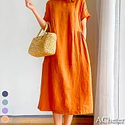 【ACheter】簡約文藝風時尚嫩彩棉麻寬鬆洋裝#109313- L 橘