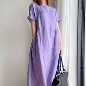 【ACheter】簡約文藝風時尚嫩彩棉麻寬鬆洋裝#109313- L 紫