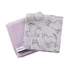 【日本Habituel】超吸水雙重紗萬用純棉布巾2入組 ‧ 素色+貓咪(灰)