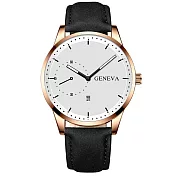 Geneva 日內瓦-純真年代兩針大器日曆時尚手錶(2色任選) _黑面玫殼黑帶