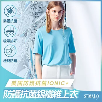 【ST.MALO】美國新發表IONIC+銀纖維抗菌99.9%花宴精品女上衣-2121WT- L 嫩粉藍