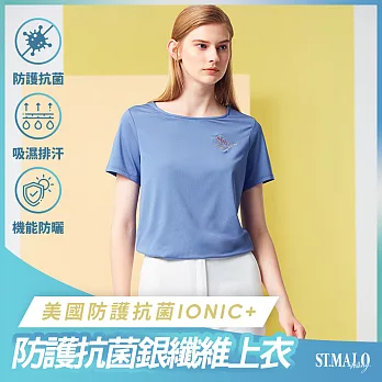 【ST.MALO】美國抗菌99.9%銀纖維IONIC+水顯窗花女上衣-2128WT- L 藍紫色