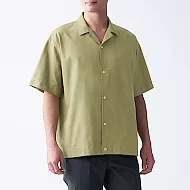 [MUJI無印良品]男有機棉牛津布開領短袖襯衫 S-M 煙燻綠