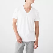 [MUJI無印良品]男有機棉無側縫天竺V領短袖衫/2入 XS 白色