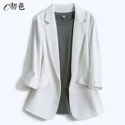 【初色】棉麻薄款西裝外套-共3款-99062.99115.99109(M-2XL可選) M A.白色