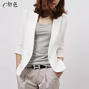 【初色】棉麻薄款西裝外套-共3款-99062.99115.99109(M-2XL可選) XL B.白色