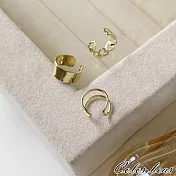 【卡樂熊】復古金屬感三件套造型耳環/耳骨夾(兩色)- 金色