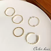 【卡樂熊】氣質珍珠五件套波浪造型戒指(兩色)- 金色