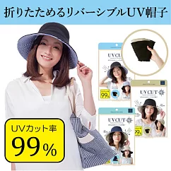 日本紫外線對策雙面用可折疊防曬帽 / 隨貨附贈防風繩 ─黑+米款