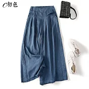 【初色】夏日純色休閒寬褲-共2款-98880.96530(M-2XL/F可選) M B.牛仔藍