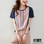 【Jilli~ko】時尚直條印花絲質小衫 3155 M-L　 M 圖片色