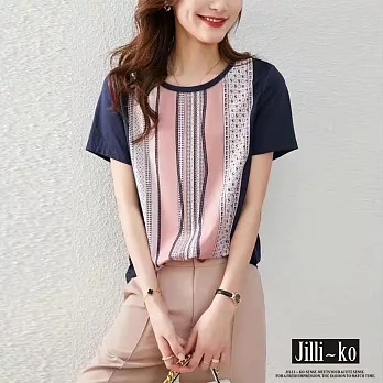 【Jilli~ko】時尚直條印花絲質小衫 3155 M-L　 M 圖片色